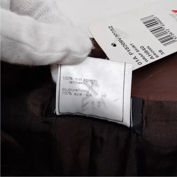 New CHANEL Brown Lambskin and Silk Wrap Skirt - Picture 6 of 11